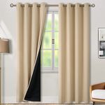 BGment Thermal Insulated 100% Blackout Curtains for Bedroom with Black Liner, Double Layer Full Room Darkening Noise Reducing Grommet Curtain, 2 Window Curtain Panels of 52 x 95 Inch, Beige