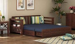 UW UrbanWood Sheesham Wood 3 Seater Sofa Cum Bed with Side Pocket for Living Room, Bed Room Furniture for Home (Walnut Finish)