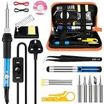 Soldering Iron Kit,60W Soldering-Iron Gun with Adjustable Temp 200-450°C and ON/Off Switch,5 Soldering Tips, Desoldering Pump, Solder Wire,2 in 1 Wire Stripper Cutter, Soldering Iron Stand, Tool Case