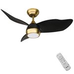 Ovlaim 36 Inch Modern Ceiling Fan with LED Lights and Remote Control, Silent DC Motor Fans with 6 Speed 3 Blades 3 Color Changeable Light for Home Bedroom Living Room - Black & Gold