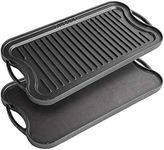 nuovva Cast Iron Griddle Plate for Gas Hob and BBQ Griddle pan Double Sided Pre-Seasoned, Grill Plate Tray, for Healthy and Delicious Cooking, Flat and Ridged Surfaces 50 x 25cm