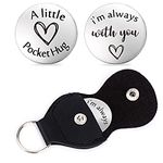 cobee Pocket Hug Token, Encouragement Long Distance Relationship Keepsake Stainless Stell Double Sided Inspirational Pocket Hug Token Gift with Leather Keychains for Family, Friends, Lovers(Style-C)