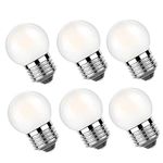 G40 Low Watt LED Light Bulbs 1.5W Soft Warm White 2700K G14 LED Energy Saving Bulb 15 Watt Equivalent Lights Bulb Standard Base E26, night light for Bathroom, Bedroom, 150 Lumen, 90+ Ra 120V Pack of 6