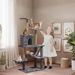 ZephyPaws Cat Tree with Hammock, 51 inch Tall Cat Tower for Indoor Small Cats, Plush Multi-Level Sisal Durable Cat Scratching Post with Space Saving Cat Condo, Cat Basket Kittens Pet Play House