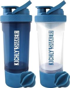 KICHLY Set of 2 Classic Protein Shaker Bottle (24oz) with Protein Shaker Ball - Non-Leak Cap with Container for Protein Shakes – Perfect Fitness & Workout Partner (Navy & Clear)