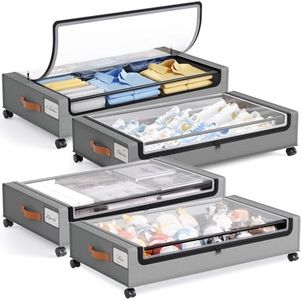 Yecaye 4 Pack Under Bed Storage with Wheels, Under Bed Storage Containers with Lids, Large Under Bed Rolling Storage with Clear Window & Label, Rolling Drawers for Clothes, Blankets, Books