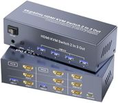 4K@60Hz Three Monitor HDMI KVM Switch, HDMI KVM Switch 3 Minitors 2 Computers, 2 Port HDMI KVM Switch for Managing 2 PC Using 1 Set of Keyboard Mouse, 2 PC Share 4 USB 3.0 Ports