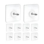 Zulaxy Adhesive Screw Hooks for Wall Without Drilling, 10 Pack Adhesive Screw Hooks for Wall Heavy Duty Strong Nail Free Hanging, Kitchen Accessories Items (Nail Hook, Transparent) Stainless Steel
