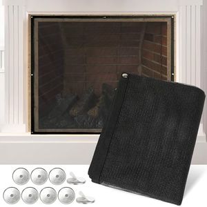 MyLifeUNIT Mesh Fireplace Cover, 39" x 32" Magnetic Fireplace Screen Covers with Adhesive Metal Sheets Fit for Any Fireplaces, Black Fireplace Guard Gate Protector for Living Room