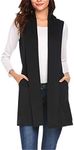 Women Spring Summer Sleeveless Cardigan Vests Solid Casual Ladies Outfit Classy Loose Long Vest, Black, X-Large