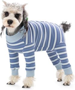 AITOLI Dog Striped Recovery Suit, Puppy After Surgery Onesie, Male Female Dogs Cats Long Sleeve Pajamas Bodysuit, Surgery Abdominal Wound Bandages Clothes, Dog Pant for Shedding Skin Disease