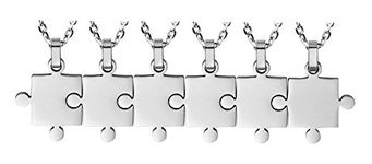 6 Piece Puzzle Necklace Friendship - Women Men Stainless Steel Pendant Silver Tone Jewelry