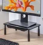 Hoss® Monitor Stand For Desk with Drawer -Three Level Height Adjustable, For Monitors 24" - 32" Inch | Laptop | iMac | PC | Printer | Desk Organizer (Black) (Monitor Stand With Storage- 1 Pack)