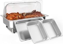 9QT Electric Chafing Dish Set for Buffet with Temperature Control, Roll Top Stainless Steel Buffet Servers and Warmers with 1 Full-Size Pan & 2 Half-Size Pan for Catering and Parties