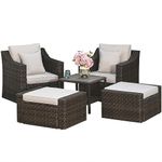 Outsunny 5-Piece Patio Furniture Set Outdoor Rattan Wicker Conversation Set with 2 Cushioned Chairs, 2 Ottomans and Coffee Table, Replacement Cushion Cover Included, Beige