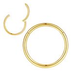 18g Hoop Nose Rings for Men and Women 8mm Nose Hoop 18 Gauge Nose Ring Hoop Gold Septum Clicker Hinged Ring 316L Surgical Steel Gold Body Piercing Earrings for Cartilage Helix Ear Lobe Daith Rook