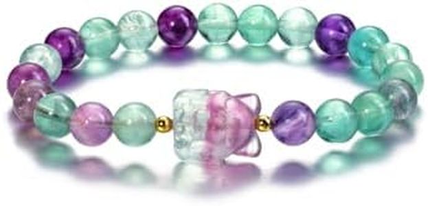 Jovivi Feng Shui Wealth Fox Crystal Bracelet Rainbow Fluorite Hand Carved Gemstone Nine Tailed Fox Amulet Lucky Beads Healing Crystal Stone Beaded Bracelet for Good Luck Protection, 8mm, Stone, no gemstone