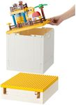 SHIMOYAMA Folding Storage Box with Building Baseplate Lid, 26 Qt. Collapsible Toy Organizer for Duplo Blocks, 25L Bolck Bins for Intermediate Size Mega Bloks, Kids Bricks Storage Box, Yellow