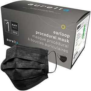 Aurelia Level 1 Disposable Protective Face Masks for Adults with Earloops, 3 Ply (1 x 50 Units, Black)