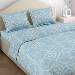 Haus & Kinder 100% Cotton Bed Sheet for King Size Bed, 1 King Size Bedsheet Cotton (108 X 108 Inches) with 2 Pillow Covers | 186 TC Bedsheet for Double Bed King Size | Abstract Serenade Blue