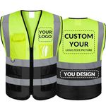 BeautyWill Custom Safety Vest, Reflective Mesh Vest with Logo Class 2 Hi Vis constuction Vest Unisex Protective Workwear with 5 Pockets-(Yellowblack, XL)