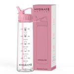 HYDRATE 900ml Water Bottle with Straw and Motivational Time Markings, BPA Free, Flip Cap, Drop Proof Sports Water Bottle, Ideal for Gym, Extra Strong Material Water Bottles with Straw (Pink)