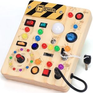 HarVow Busy Board with LED Light Switches, Montessori Toys for 1 2 3 Years Old, Toddlers Wooden Toy Sensory Activity Board, Travel Toys for 1+ Year Old Boy & Girl Birthday Gift