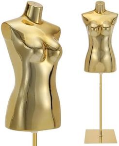 Female Mannequin Dress Form Torso - Manikin Body with Metal Stand Height Adjustable, Display Mannequin Body for Sewing Clothes (40-75Inch, Golden)