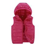 Kids Winter Down Vest Sleeveless Hooded Vest Zip Windproof Padded Jacket With Pockets, Hot Pink, 5-6 Years