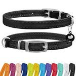 CollarDirect Leather Cat Collar with Bell - Kitten Collar, Small and Big Cat Collar for Boy Cats, Girl Cats with Safety Elastic Strap (Neck Fit 8"-11", Black)