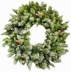 Fraser Hill Farm 36" Frosted Pine Wreath Door Hanging with Pinecones, No Lights, FFWRA036-0SN, Snow