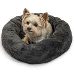 Best Friends by Sheri The Original Calming Donut Dog and Cat Bed in Shag Fur, Mink Dark Gray, Extra Small, 18x18