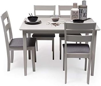 Homely - Conjunto de Comedor Kansas & Dallas Gray Mesa de Comedor de Madera lacada en Gris de 112x72 cm y 4 sillas de Comedor de Madera lacadas en Gris y Asiento tapizado de Tela Gris Oscuro