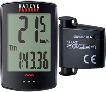 CATEYE Padrone Wireless Bike Computer – Large Screen, Easy‑to‑Read Non‑GPS Cyclocomputer, Wireless Speed Tracker for Road, MTB & Gravel Bikes, No‑Charging Sensor‑Based Unit, Long Battery Life