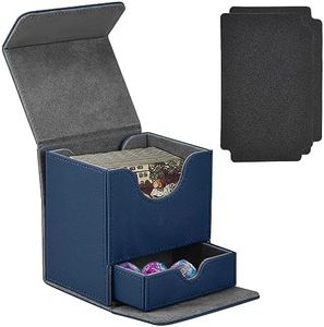 Weigudoc Magnetic Deck Box Compatible avec MTG PTCG Cartes, Boîte de Rangement Porte-Cartes pour 100+ TCG CCG Cartes sans Manches, Cuir PU Flip Box avec 2 Intercalaires et Plateaux à dés(Bleu)