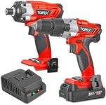 TOPEX 20V Cordless Combo Kit Hammer Drill & Impact Driver w/Fast Charger