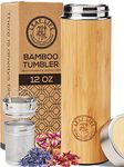 Leaflife Sustainable Bamboo Loose Leaf Tea Tumbler- 12oz Tea Bottle with Infuser- 12 Hrs Hot & Cold-Vacuum Insulated Stainless Steel Tea Thermos Gift for Women, Men- Tea Infuser Travel Mug with Lid