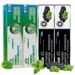 Jagat Devsutra Dr. Trusted Ayurvedic HERBAL Activated Charcoal Toothpaste & Fresh Mint Toothpaste for Teeth Whitening - 100% Natural Formula, No Fluoride & Artificial Colors (2 Pack Each), (100g x 4)