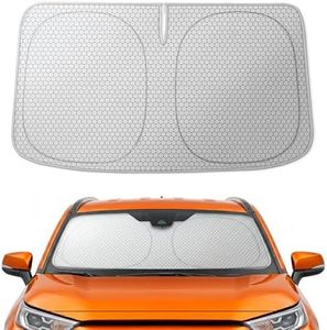 WOLFBOX Upgraded Graphene Car Sun Shade – Rapid Heat Dissipation Technology, Blocks 99% UV, Foldable Windshield Sunshade for Front Window(X-Large 64.17''L*34.25''W)