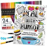 RYVE Adult Coloring Book Set for Adults Relaxation - Sassy & Funny Self Care Gifts for Women, Motivational Swear Word Coloring Book, Cancer Care Gifts Chemo Care Package for Women, 24 Markers Included