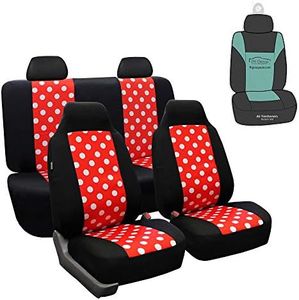 FH Group Full Set Car Seat Covers Red Black Cloth - Universal Fit Automotive Seat Covers, 1 Piece Front Seat Covers, Solid Back Seat Cover, Washable Car Seat Cover for SUV, Sedan, Van, Car Accessories