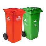 Nilkamal Plastic 120 Ltr Manual-Lift Wheel Garbage Dustbin (Pack Of 1 Green & 1 Red)