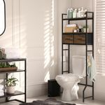 Over The Toilet Storage Cabinet with Fabric Drawers Bathroom Storage Over Toilet Fit Most Toilets, Rustic Brown