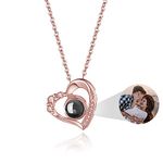 Easycosy Personalized Photo Projection Necklace Custom I Love You 100 Languages Heart Pendant Jewelry Gifts for Women Girlfriend Mom Daughter Birthday Anniversary(Rose Gold)