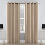 Linen Basics Textured Curtains for Living Room Long Light Blocking Velvet Curtain Panels Drapes for Bedroom/Sliding Glass - Pack of 1 PC,(Beige Textured, Door 7 Feet)