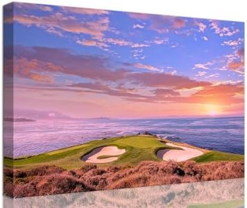 Pebble Beach Golf Course Hole 7 Wall Art Prints - Monterey California USA Golf Course Canvas Wall Art for Living Room Bedroom Bathroom Home Decorations Gifts Framed Ready to Hang(24''H x 36''W)