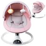 Suureks Baby Swings for Infants, Baby Rocker with 5 Unique Motions, Natural Sway Baby Swing, LED Touch Panel,Music Speaker,Remote Control,Swing for Infants,Pink