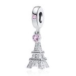 GMXLin Paris Eiffel Tower Charm for Pandora Bracelets Love to Travel Pink Heart Dangle Bead for Family Women Family Mom Daughter Sister Holiday Birthday