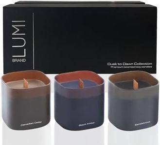 Set of 3 Scented Soy Candles Gift Set | 3 Scented Candles - Canadian Cedar, Black Amber, and Sandalwood | Scented Candles for Home | Wood Wick | Clean Burn | 50+HR Burn Time, 9.8oz Each