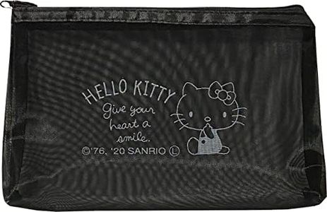 Sanrio Hello Kitty Accesorios Cosméticos Malla Nylon Poliéster Bolsa Cremallera Bolsa con Refuerzo 21,5 × 13 × 3,5 cm (Simple), Negro -